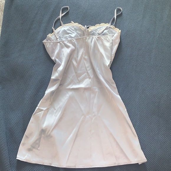 Baby Blue Satin Coquette Slip Dress Lace Detail - Picture 6 of 6